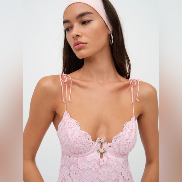 For Love and Lemons Creamsicle Lace Cutout Back Mini Slip Dress Pale Pink XL NEW - Picture 2 of 7